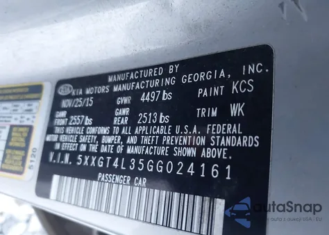 2016 Kia Optima Lx z USA, uszkodzony, nr VIN 5XXGT4L35GG024161